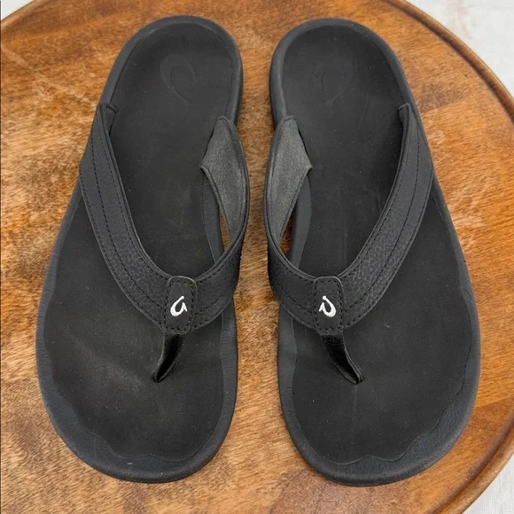Olukai Sandals Wm 10 Ohana Black Thong Flip Flops Fishing Camping Beach Pool - Picture 3 of 9